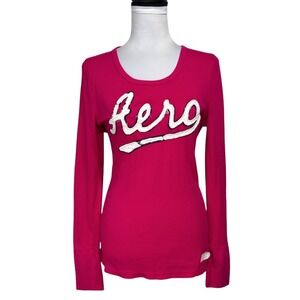 Y2K Aeropostale Aero Logo Waffle Knit Thermal Top‎ Sz XL Pink Ribbed Long Sleeve